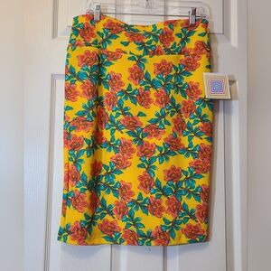 NWT LuLaRoe Cassie Skirt Floral Knit Yellow Turquoise Coral Pink Dogwood Flowers